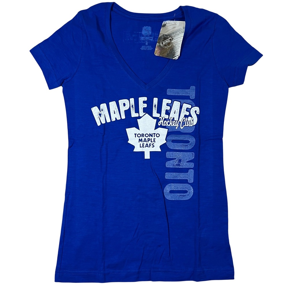 NHL CCM Toronto‎ Maple Leafs Womens V-Neck Graphic T-Shirt Blue Size S